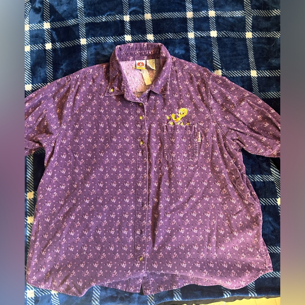 Purple corduroy button up fits like XL